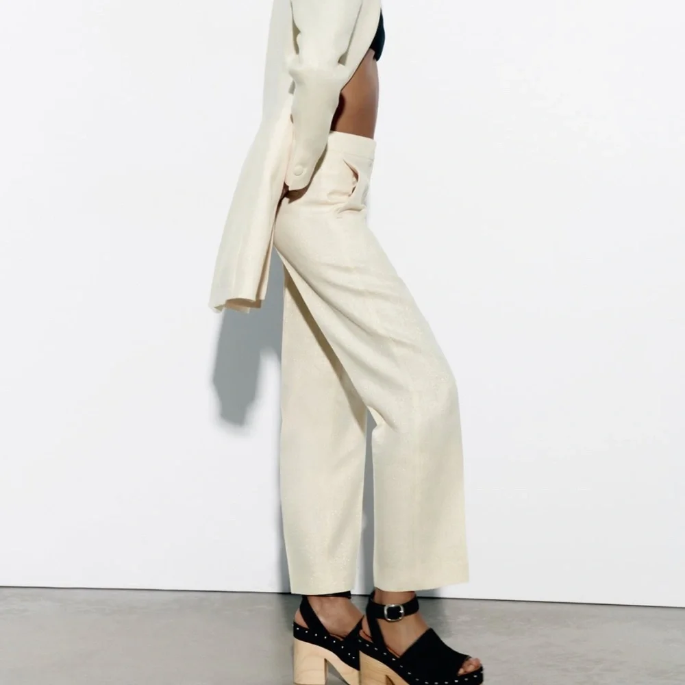 Zara limited edition linen blend metallic linen trousers